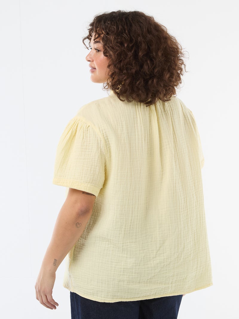Blusa em gaze de algodão com gola franzida Amarelo - Kiabi