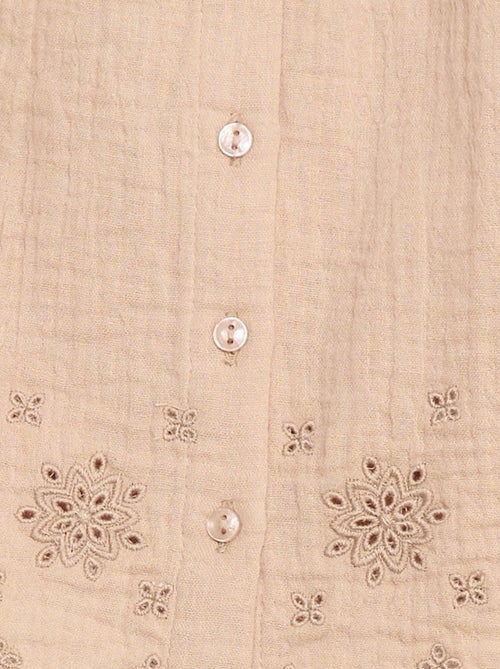 Blusa em gaze de algodão com mangas curtas com folhos - Kiabi