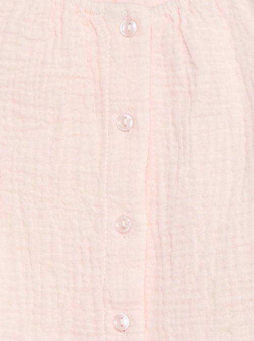 Blusa em gaze de algodão com mangas curtas com folhos - Kiabi