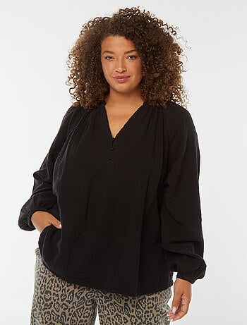 Blusa em gaze de algodão com mangas de balão