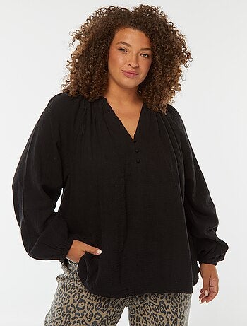 Blusa em gaze de algodão com mangas de balão