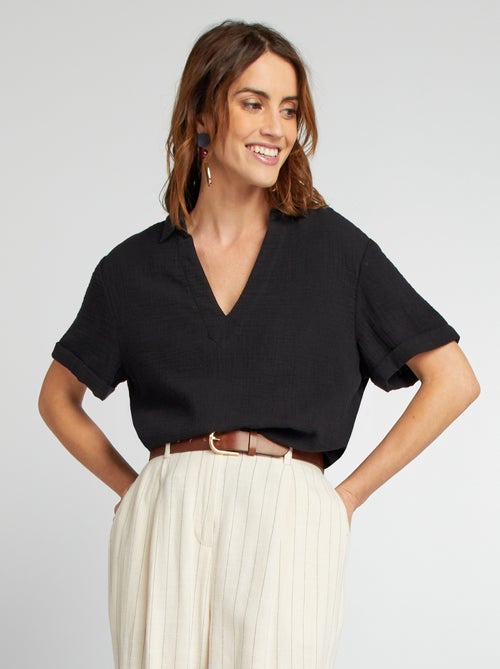Blusa em gaze de algodão de manga curta - Kiabi