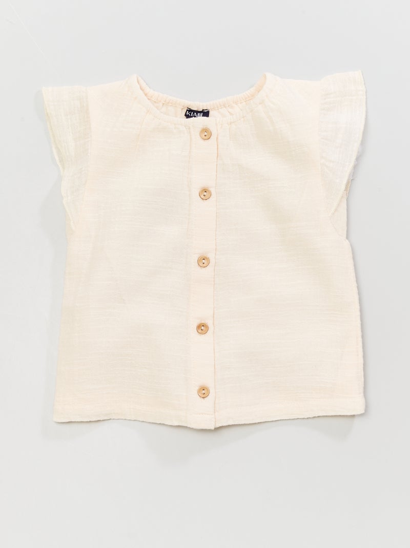 Blusa em gaze de algodão Ecru - Kiabi