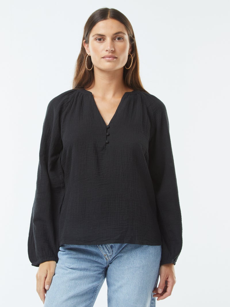 Blusa em gaze de algodão Preto - Kiabi