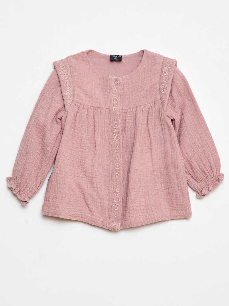 Blusa em gaze de algodão Rosa - Kiabi