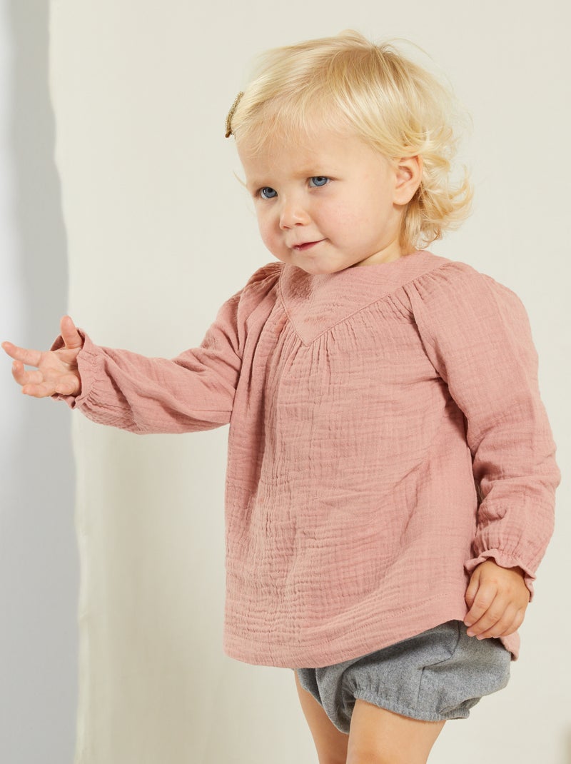 Blusa em gaze de algodão ROSA - Kiabi