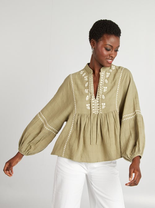 Blusa em gaze de algodão - Kiabi