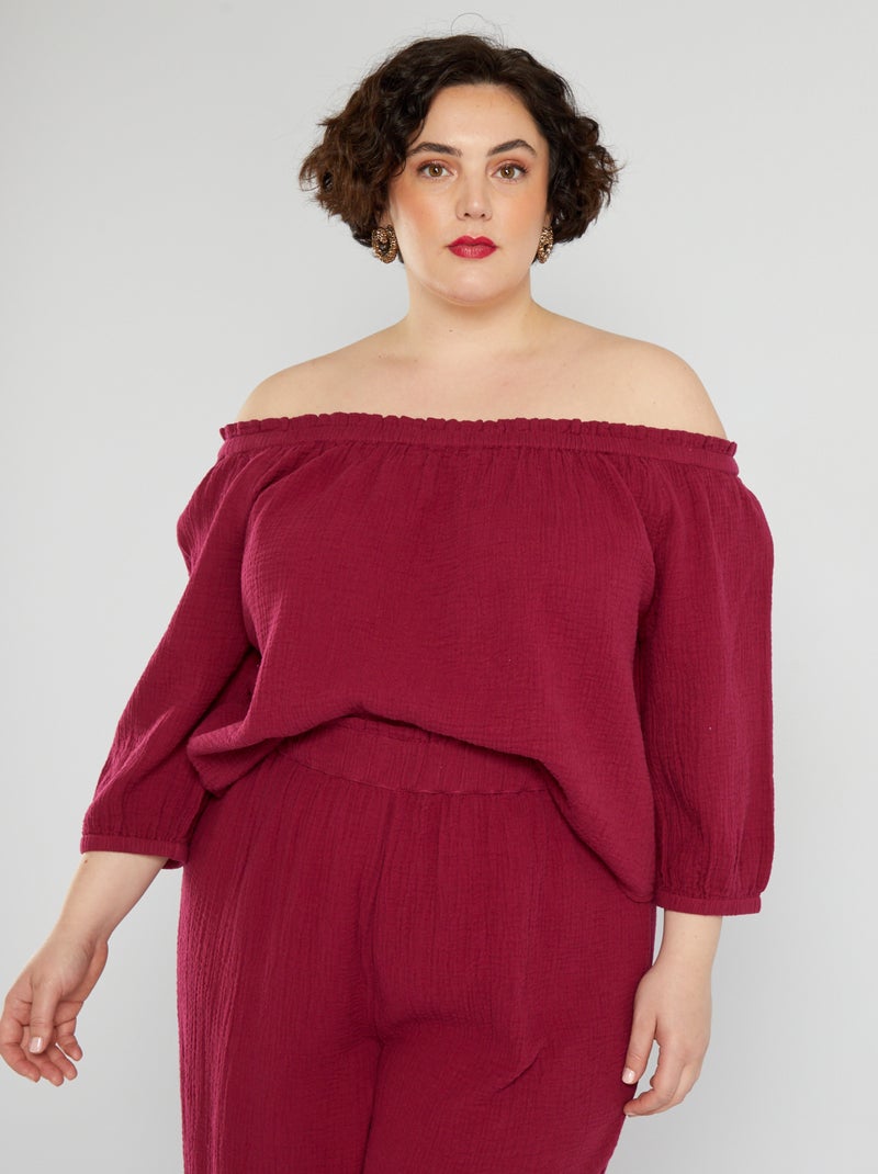 Blusa em gaze de algodão VERMELHO - Kiabi