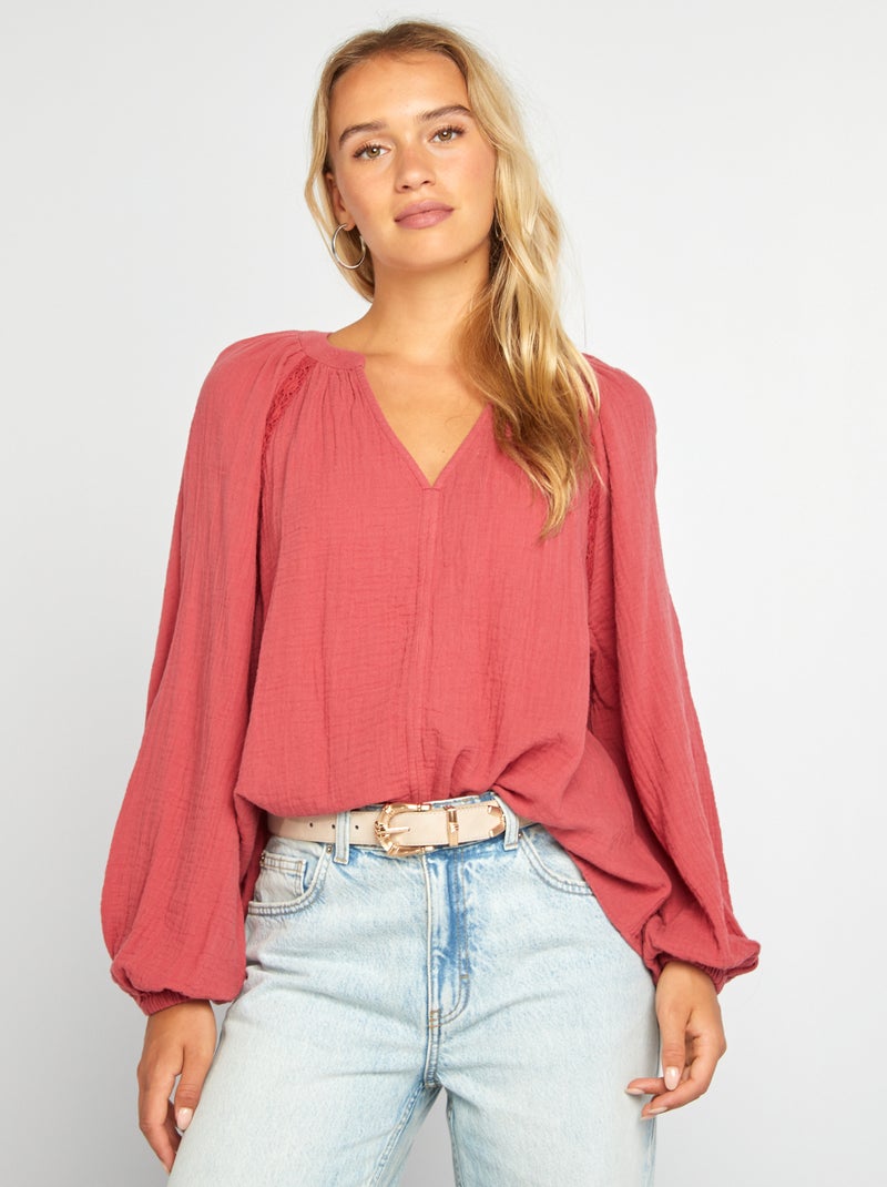 Blusa em gaze de algodão VERMELHO - Kiabi
