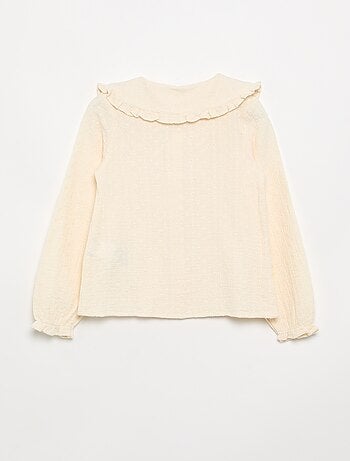 Blusa em gaze dupla com gola Claudine