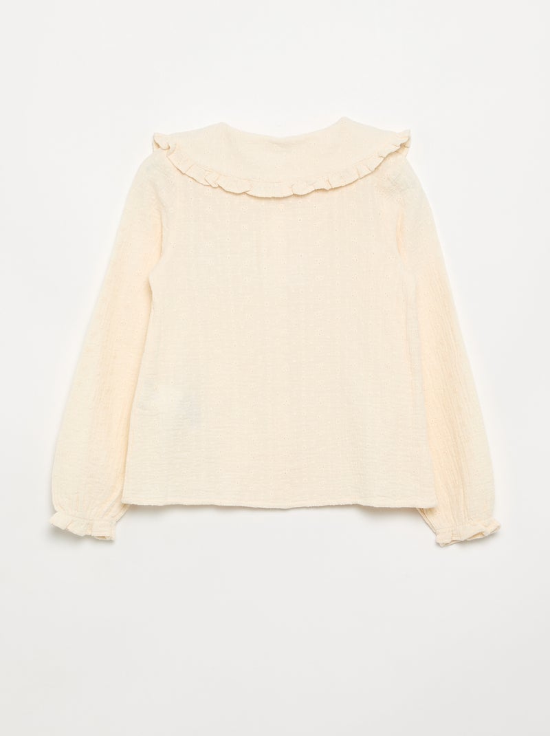 Blusa em gaze dupla com gola Claudine Bege - Kiabi