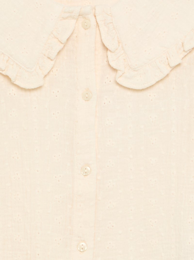 Blusa em gaze dupla com gola Claudine Bege - Kiabi