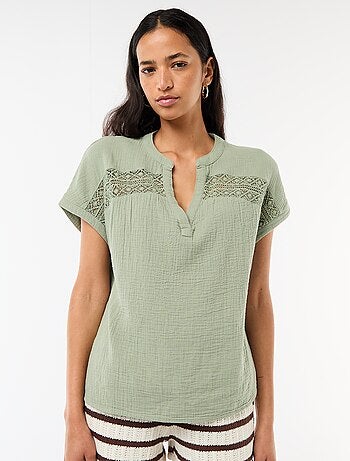 Blusa em gaze dupla de algodão com bordados