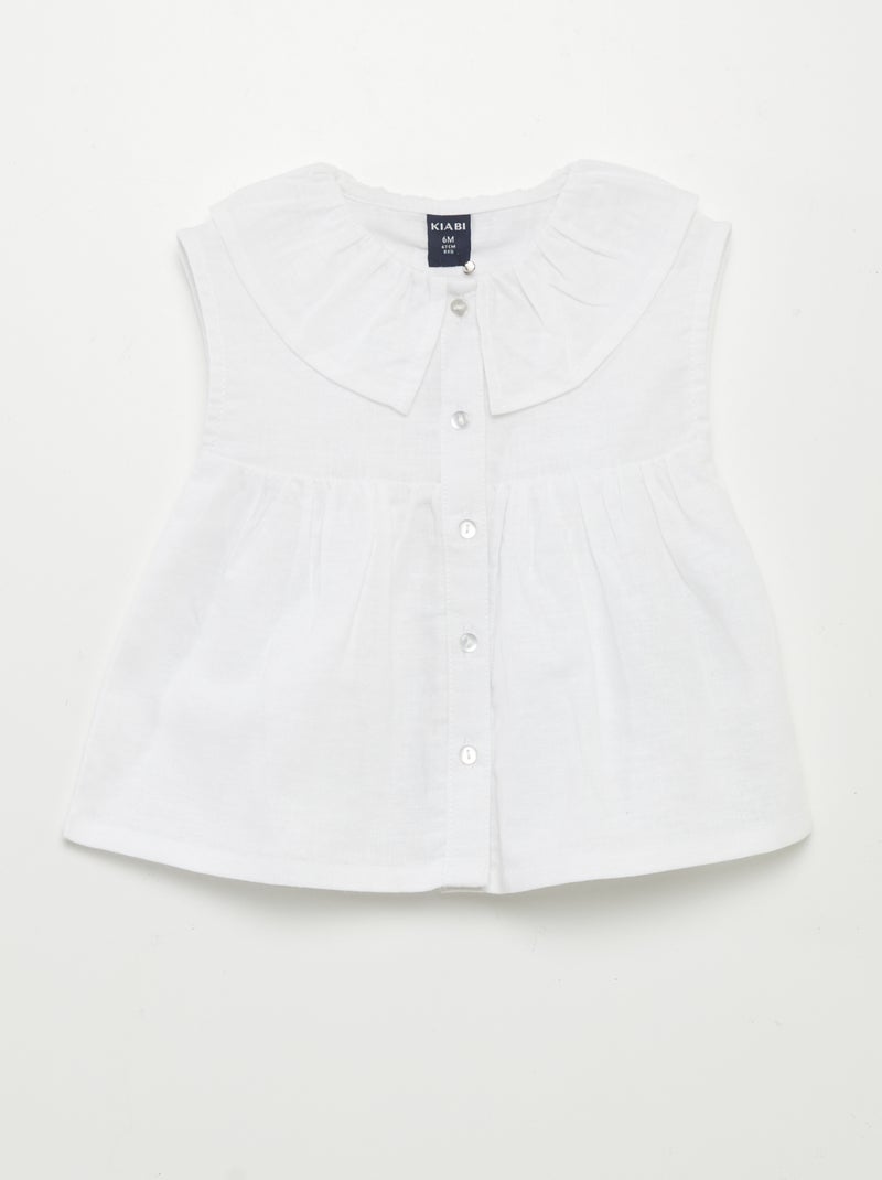 Blusa em linho com gola claudine Branco - Kiabi