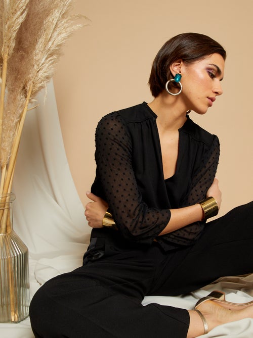 Blusa em malha crepe e a ponto cheio - Kiabi