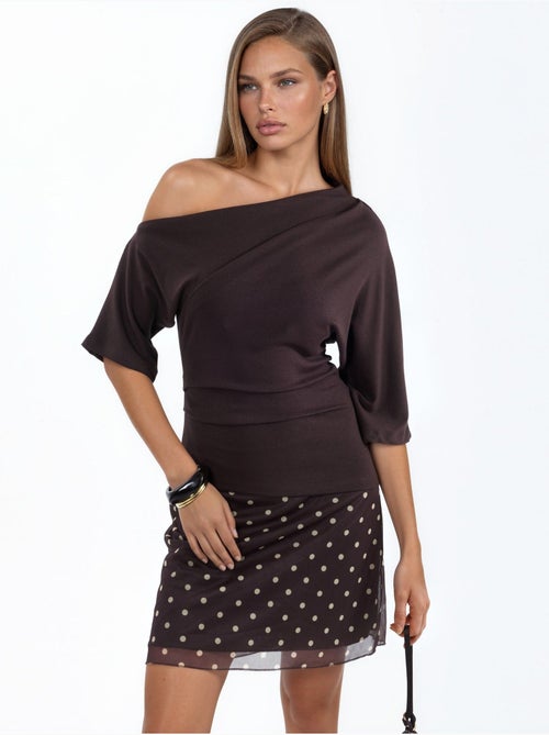Blusa em malha de manga curta com decote barco para mulher busem - Kiabi