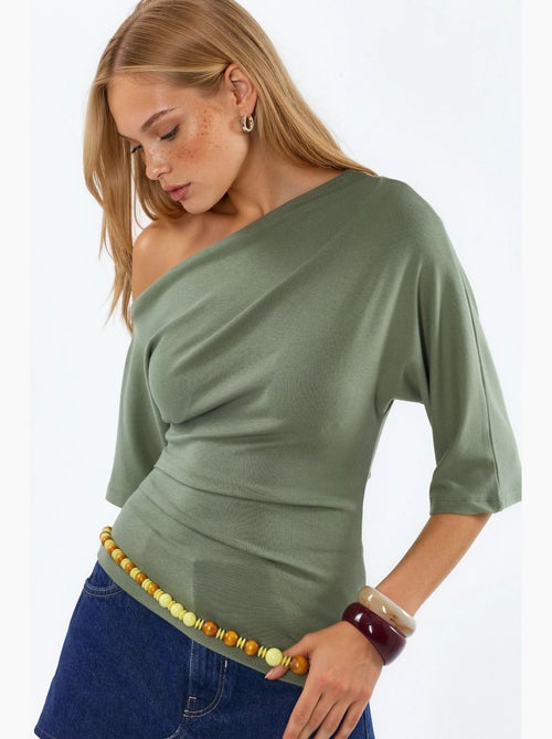 Blusa em malha de manga curta com decote barco para mulher busem - Kiabi