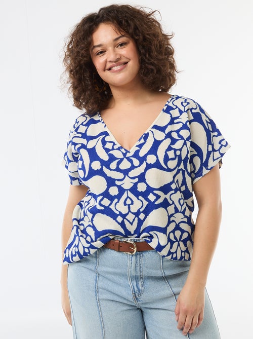 Blusa em material crepe com mangas curtas - Kiabi