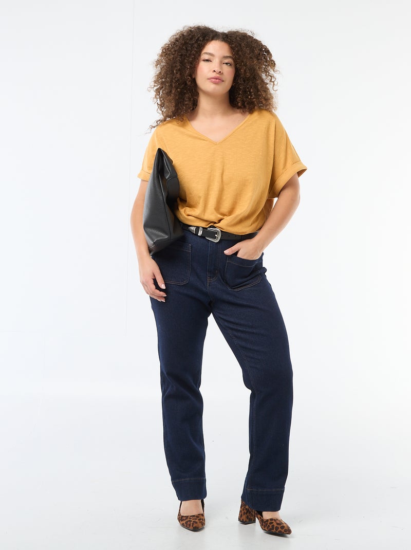 Blusa em material crepe com mangas curtas Bege - Kiabi