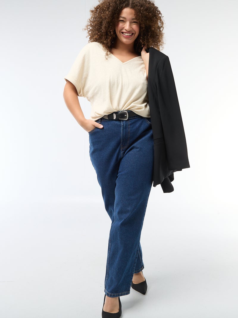 Blusa em material crepe com mangas curtas Bege - Kiabi