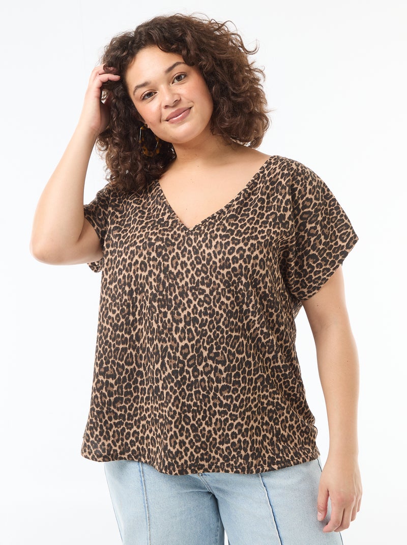 Blusa em material crepe com mangas curtas Bege - Kiabi