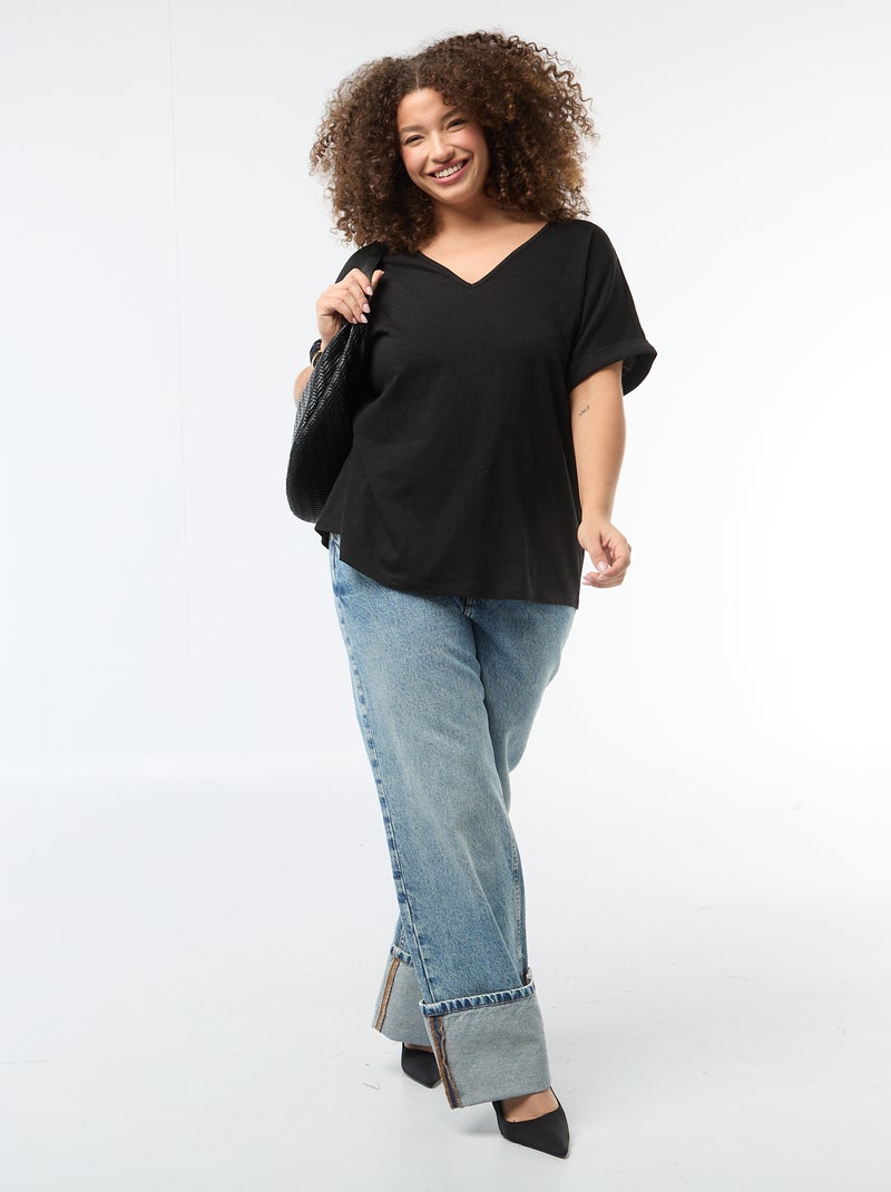 Blusa em material crepe com mangas curtas Preto - Kiabi