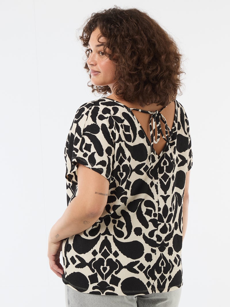 Blusa em material crepe com mangas curtas Preto - Kiabi