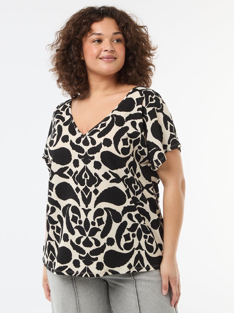 Blusa em material crepe com mangas curtas Preto - Kiabi