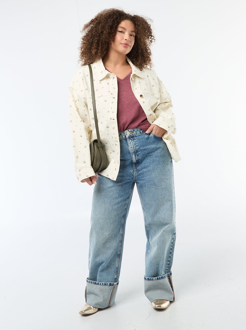 Blusa em material crepe com mangas curtas Rosa - Kiabi