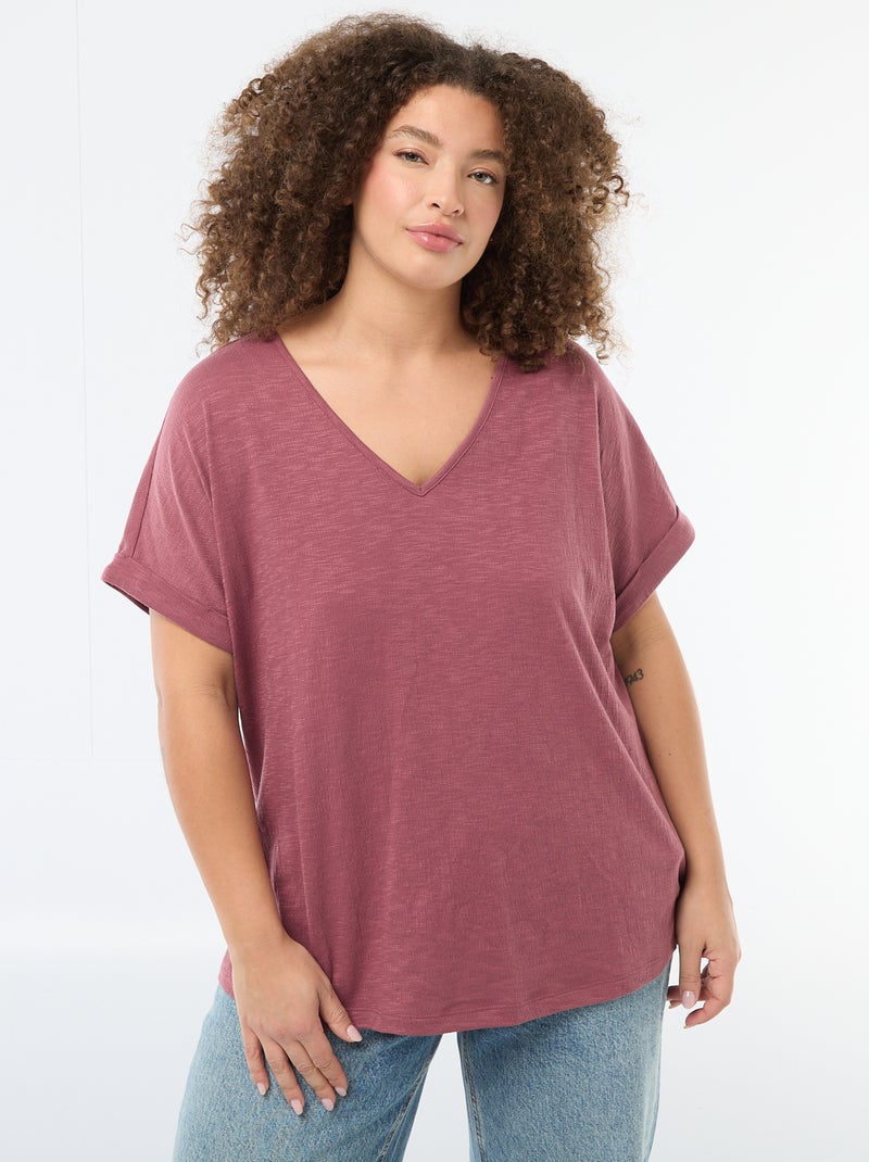 Blusa em material crepe com mangas curtas Rosa - Kiabi