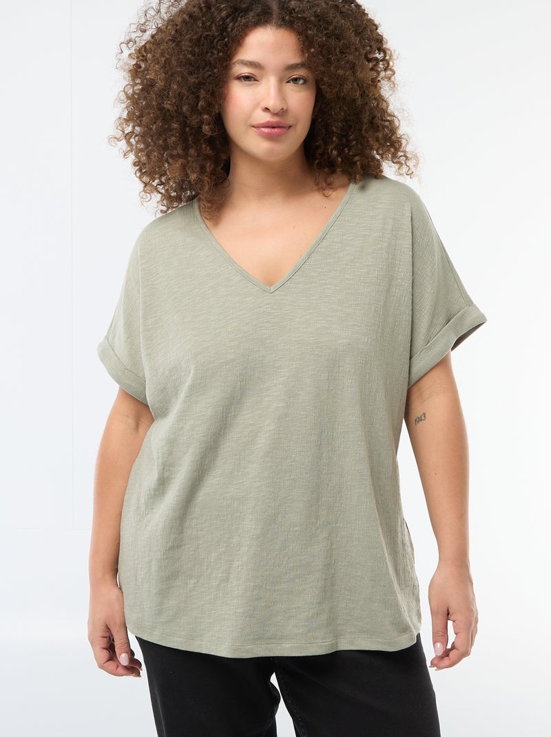 Blusa em material crepe com mangas curtas Verde - Kiabi