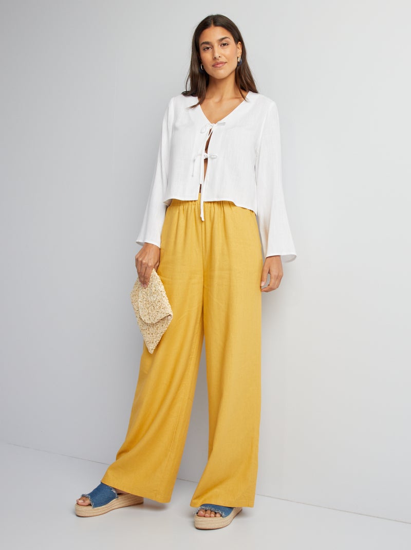 Blusa em mistura de linho com laço à frente BRANCO - Kiabi