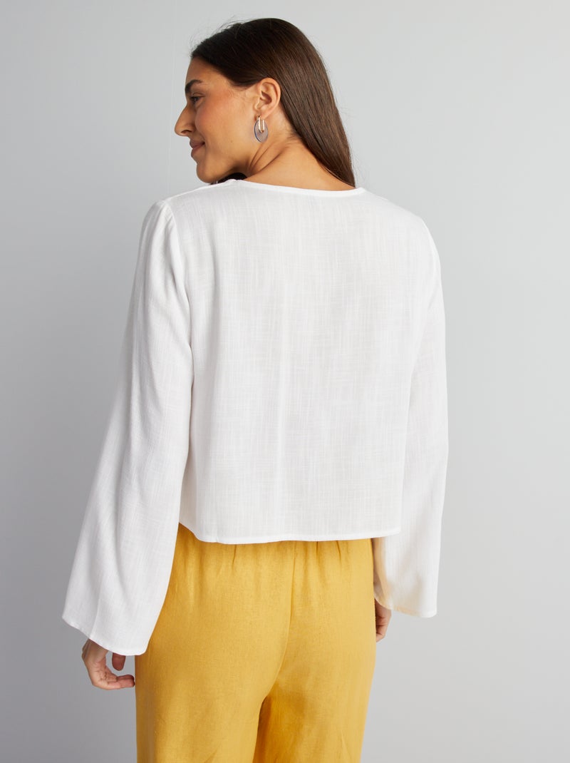 Blusa em mistura de linho com laço à frente BRANCO - Kiabi
