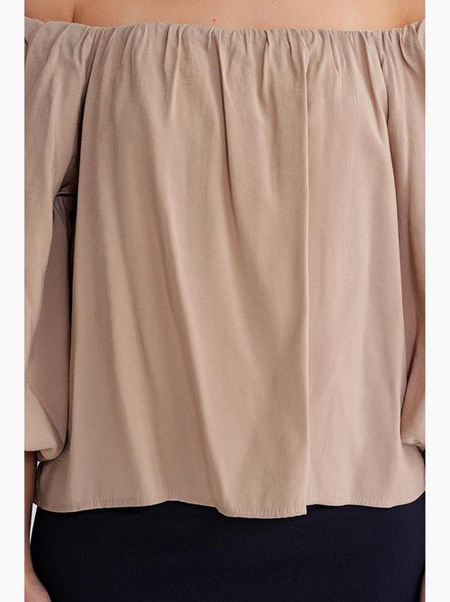 Blusa em mistura de modal com gola madonna e detalhe de folhos mixray - Kiabi