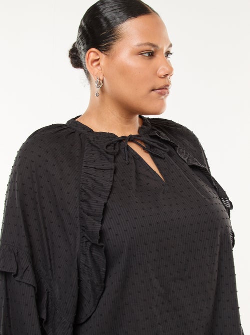 Blusa em plumetis com folhos e laços para atar no colarinho - Kiabi