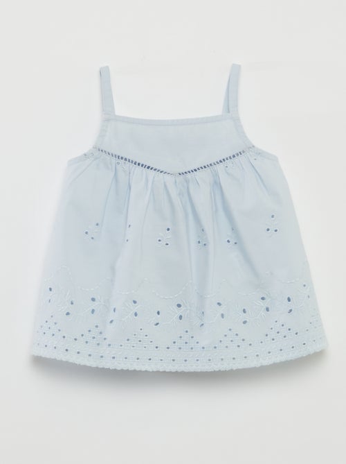Blusa em popelina com bordado inglês - Kiabi