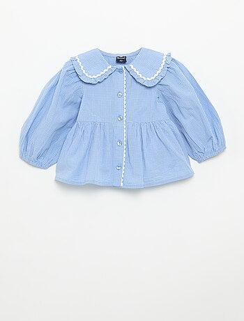 Blusa em popeline com gola Claudine