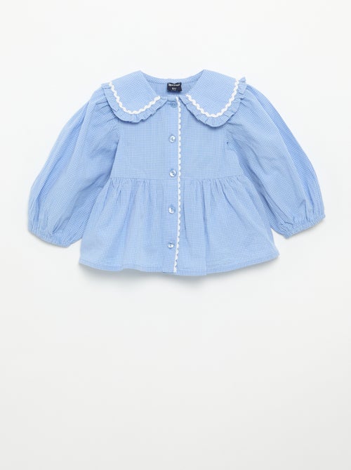 Blusa em popeline com gola Claudine - Kiabi