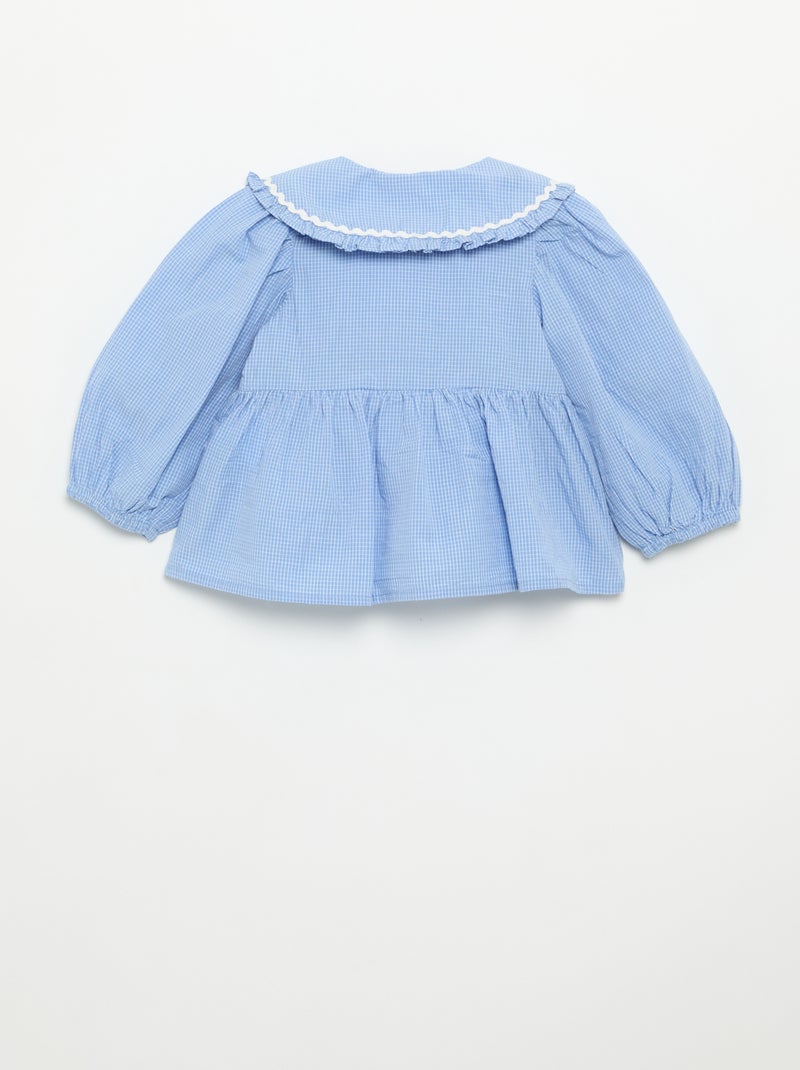 Blusa em popeline com gola Claudine Azul - Kiabi