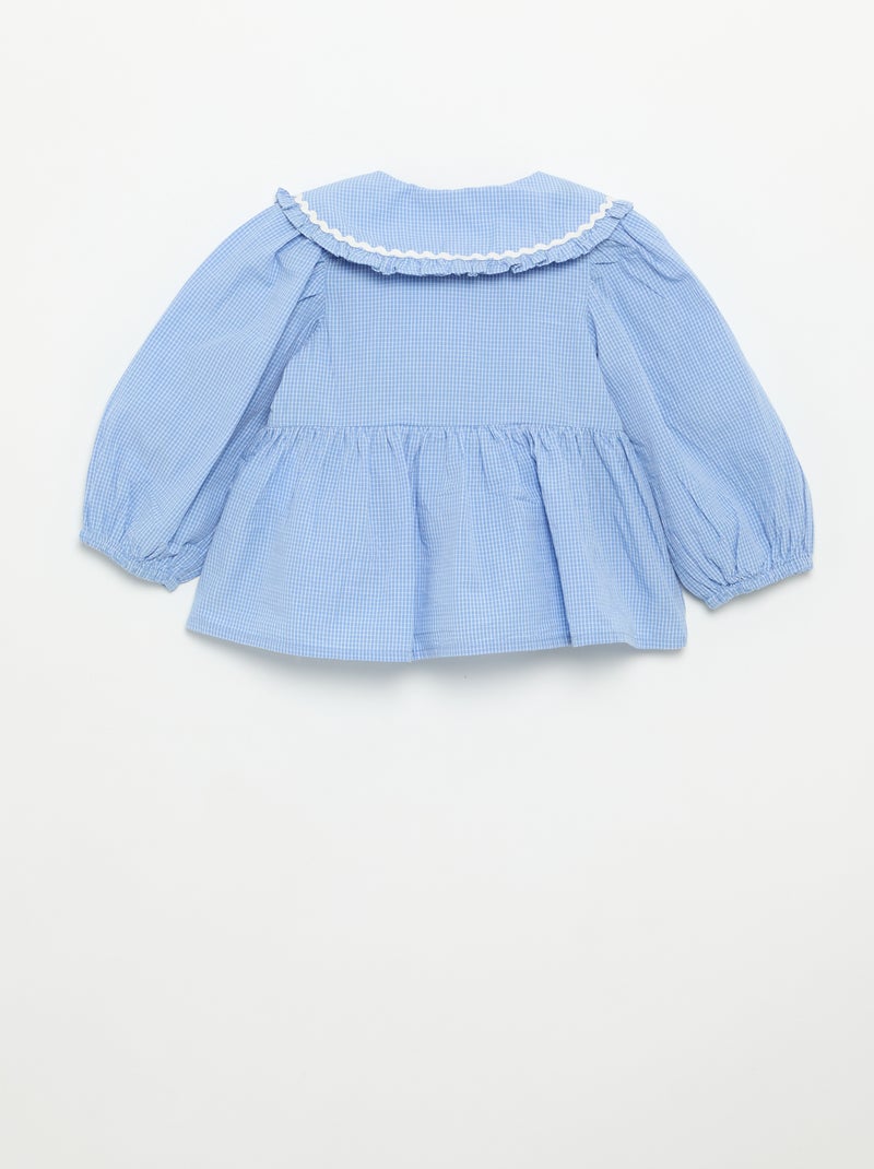 Blusa em popeline com gola Claudine Azul - Kiabi