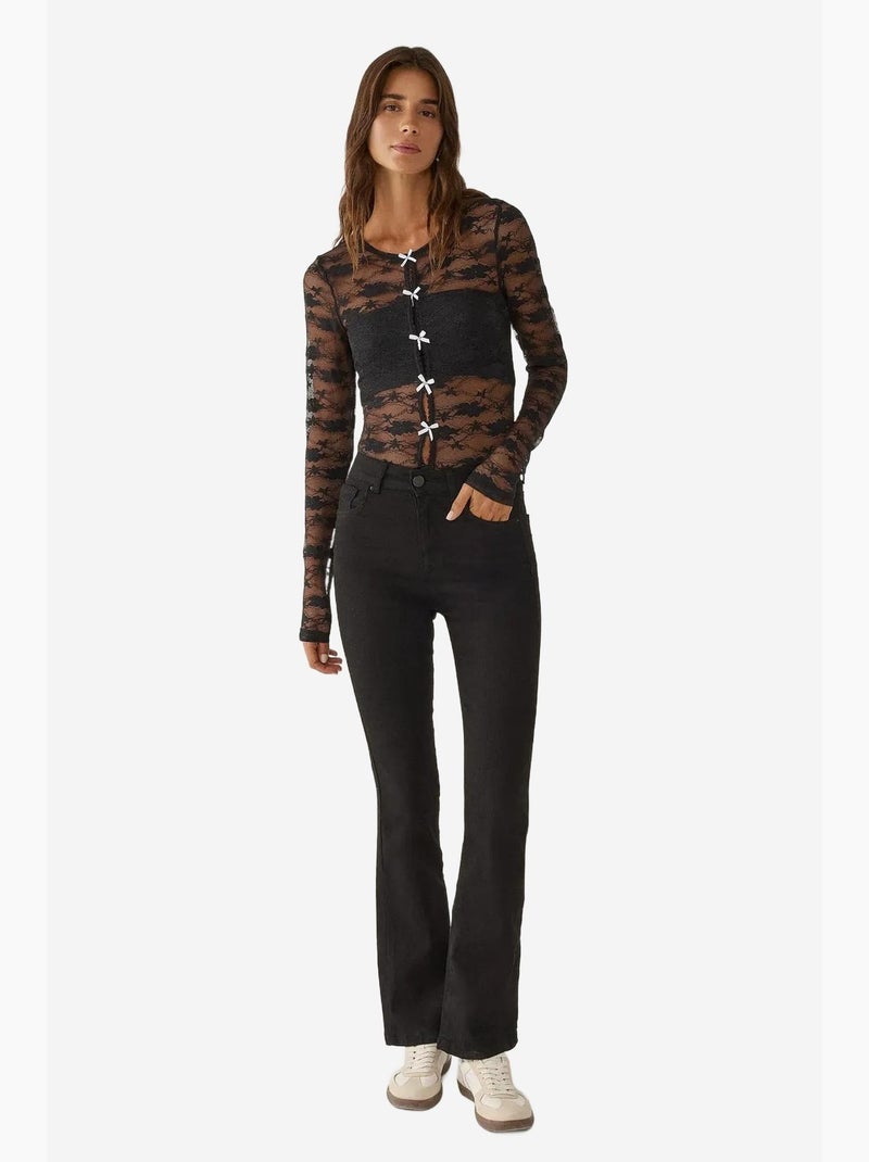 Blusa em renda com detalhe de laço hiccup Preto - Kiabi