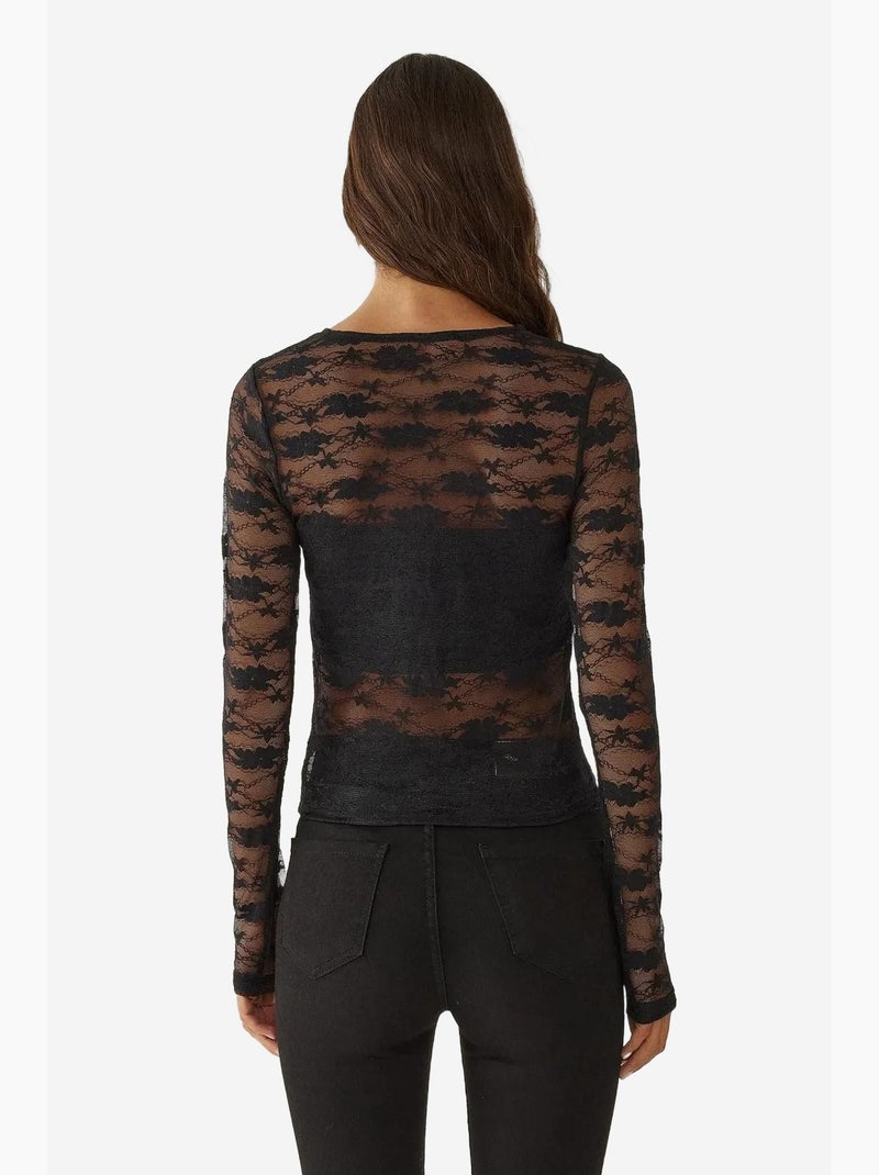 Blusa em renda com detalhe de laço hiccup Preto - Kiabi