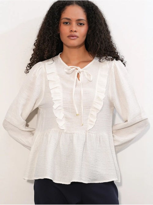Blusa em tecido com folhos e fecho de amarração bdart - Kiabi