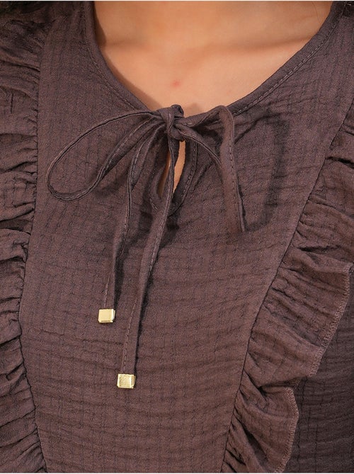 Blusa em tecido com folhos e fecho de amarração bdart - Kiabi