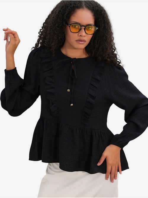 Blusa em tecido com folhos e fecho de amarração bdart - Kiabi