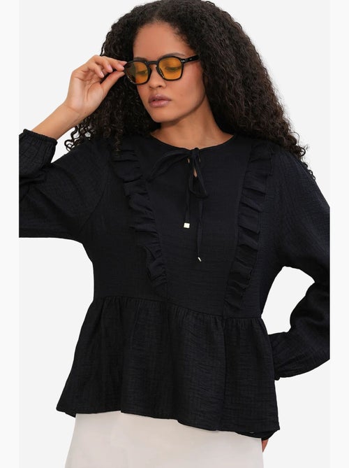 Blusa em tecido com folhos e fecho de amarração bdart - Kiabi