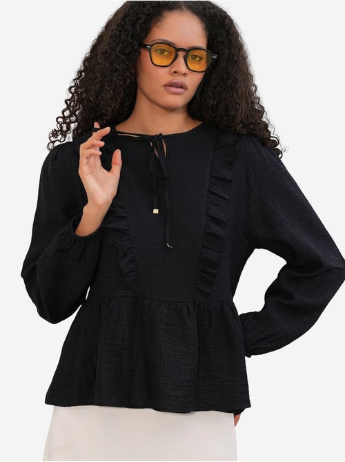 Blusa em tecido com folhos e fecho de amarração bdart - Kiabi