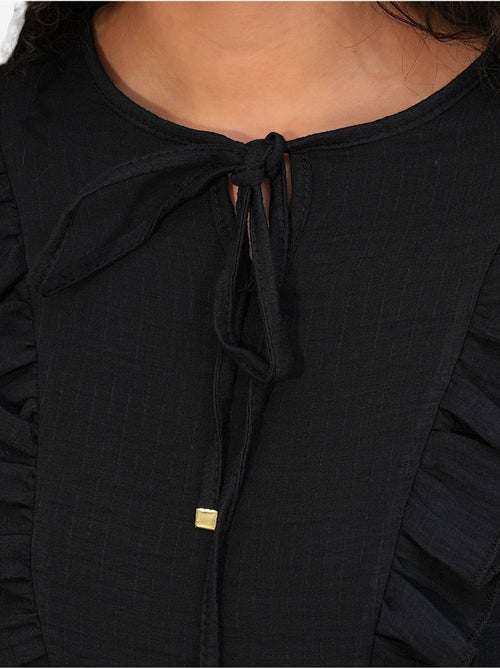Blusa em tecido com folhos e fecho de amarração bdart - Kiabi
