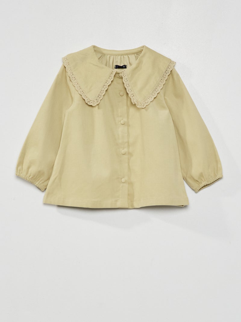 Blusa em veludo com gola bordada bege - Kiabi