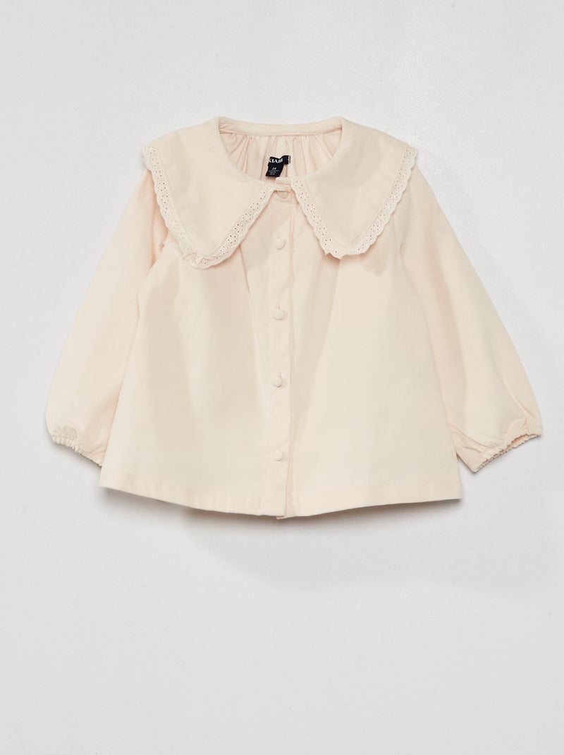 Blusa em veludo com gola bordada ROSA - Kiabi